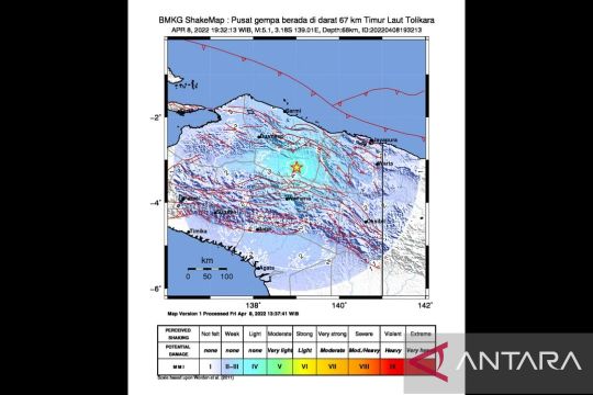 Gempa dangkal Tolikara akibat sesar naik zona pegunungan tengah Papua