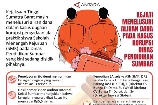 Kejati menelusuri aliran dana pada kasus korupsi Dinas Pendidikan Sumbar