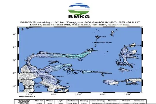 Gempa M6,0 guncang Sulut Senin malam, getaran terasa hingga Gorontalo