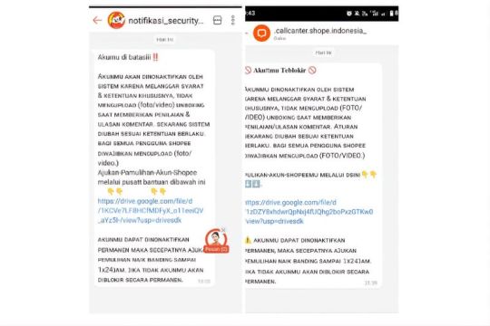 &lrm;Modus penipuan berkedok CS Shopee marak di fitur chat aplikasi &lrm;
