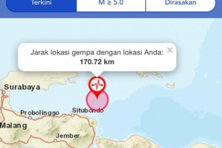 Gempa 6,4 SR  guncang Situbondo Jatim