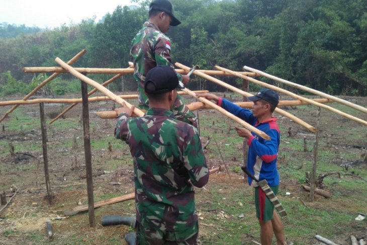 Satgas Pamtas bantu warga perbatasan Entikong dirikan pondok di ladang