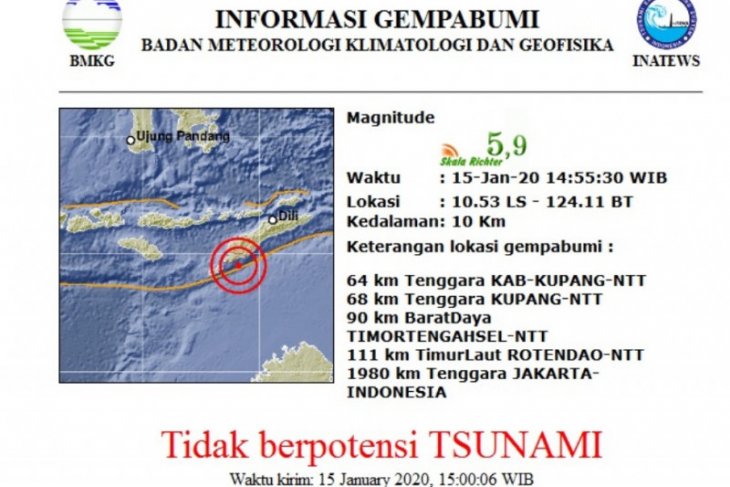 Gempa magnitudo 5.9 guncang Kupang-NTT