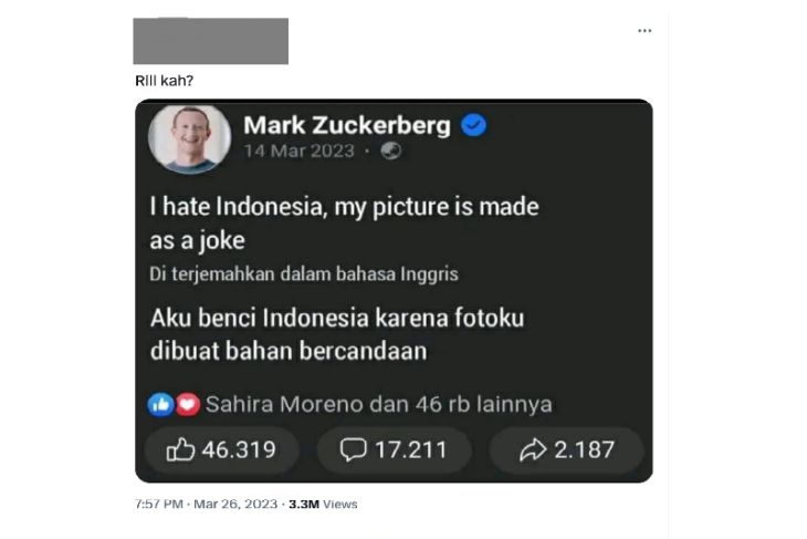 berbohong!  Mark Zuckerberg membenci Indonesia karena fotonya dijadikan lelucon