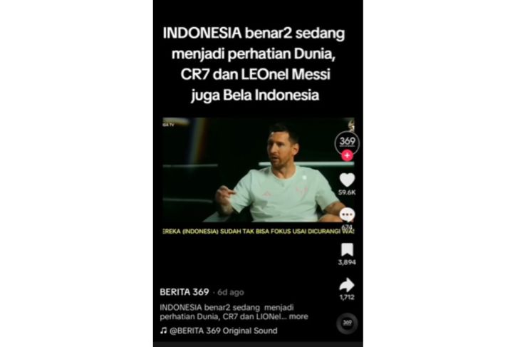 Hoaks! Ronaldo dan Messi bela Indonesia atas kecurangan wasit