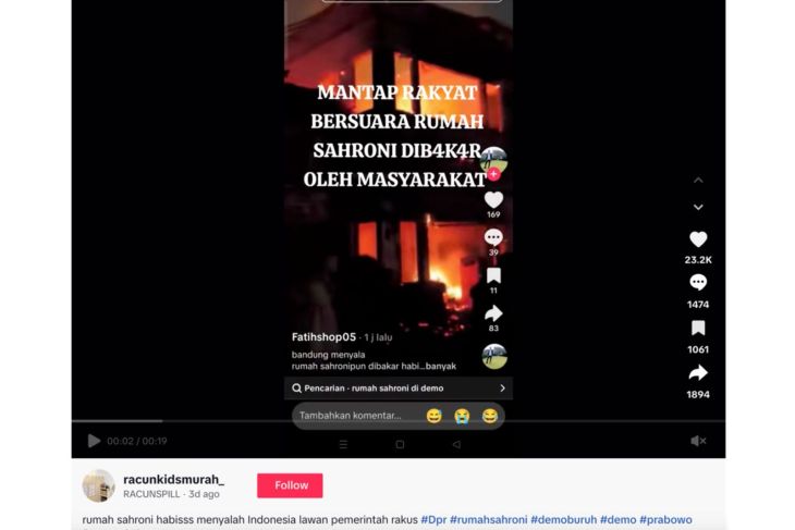 Hoaks! Rumah Sahroni di Bandung dibakar massa
