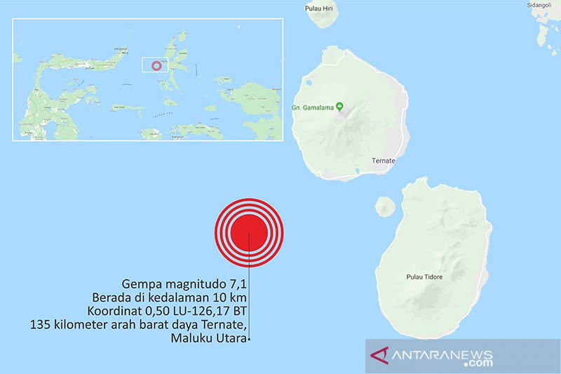 Gempa 7,2 SR terjadi di Timur Laut Labuha Maluku Utara