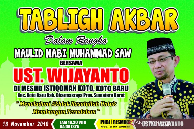 Malam ini, ustaz Wijayanto isi tabliqh akbar di Dharmasraya