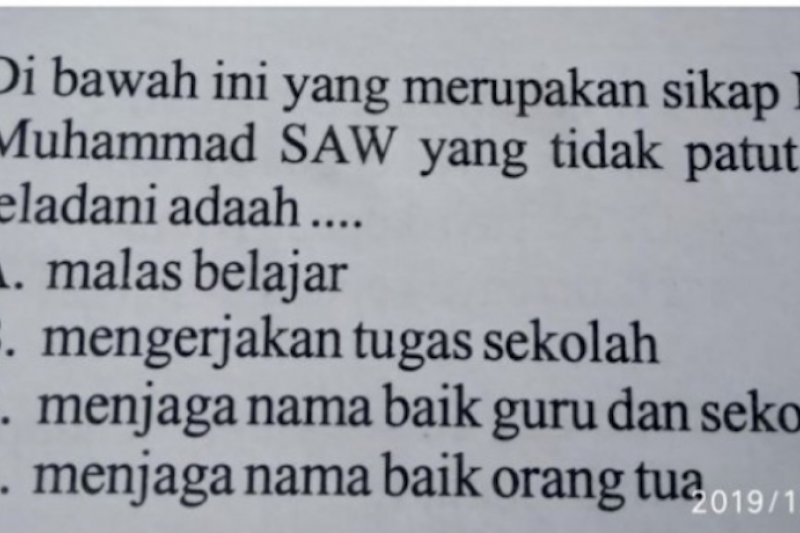 Ditemukan Soal Ujian SD dinilai melecehkan Nabi Muhammad SAW di Solok