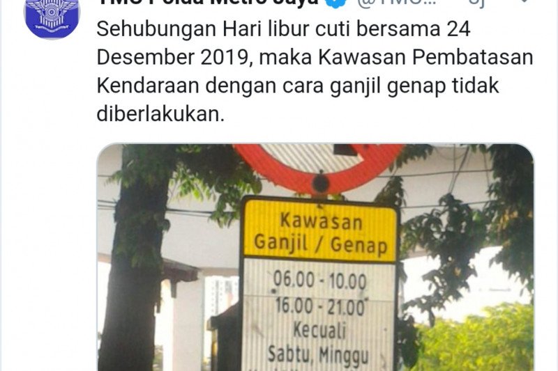 Hari ini ganjil-genap di Jakarta ditiadakan karena libur Natal