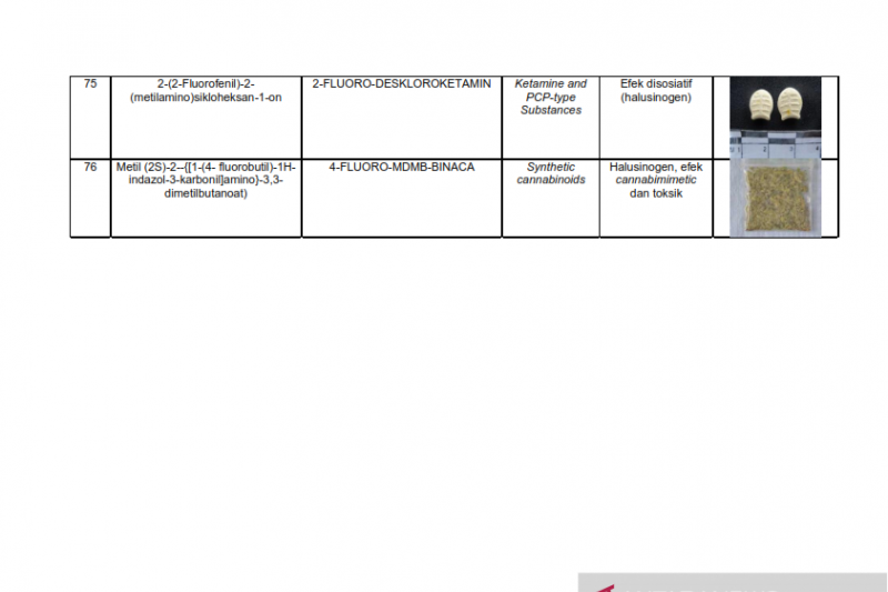 Daftar nama zat NPS yang sudah teridentifikasi di Indonesia Tahun 2019