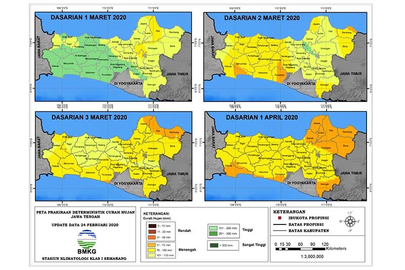 Dasarian pertama Maret puncak hujan di Jateng selatan, sebut BMKG