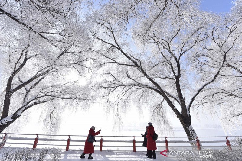 Pemandangan musim dingin di Sungai Mudanjiang China
