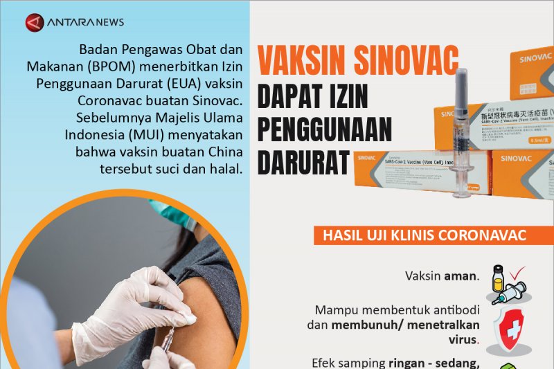 Vaksin Sinovac dapat izin penggunaan darurat