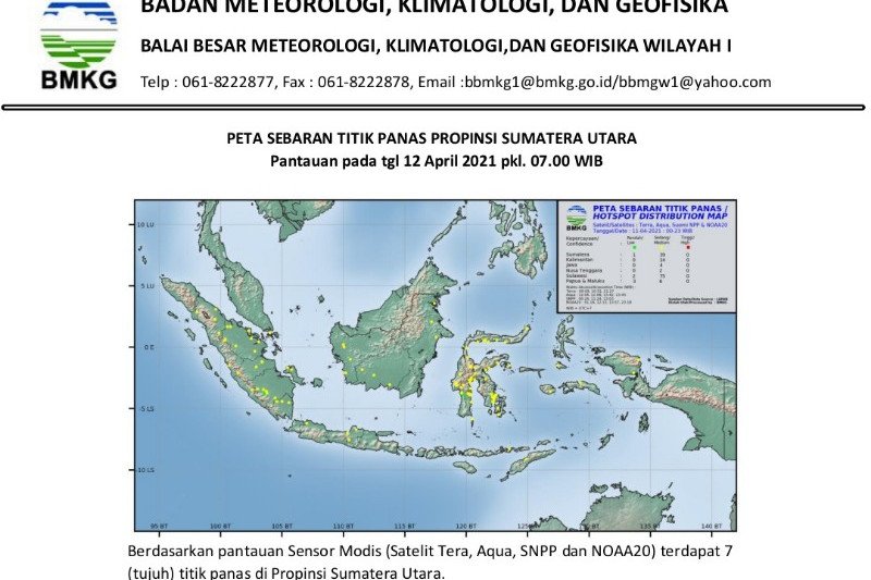 BMKG pantau tujuh titik panas di Sumatera Utara