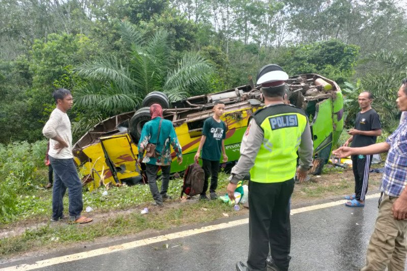 Bus terbalik di Jalinsum Mesuji, Lampung