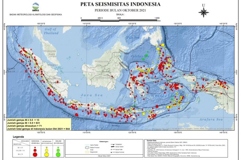 BMKG catat 844 kali aktivitas gempa selama Oktober 2021