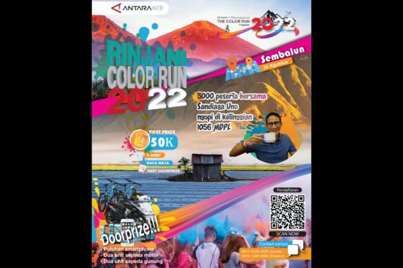 Link pendaftaran “Rinjani Color Run 2022”, sensasi berlari di ketinggian 1.056 Mdpl