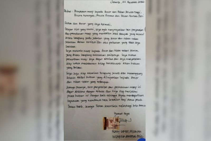 Ferdy Sambo Tulis Surat Permintaan Maaf Gudang Kerja News