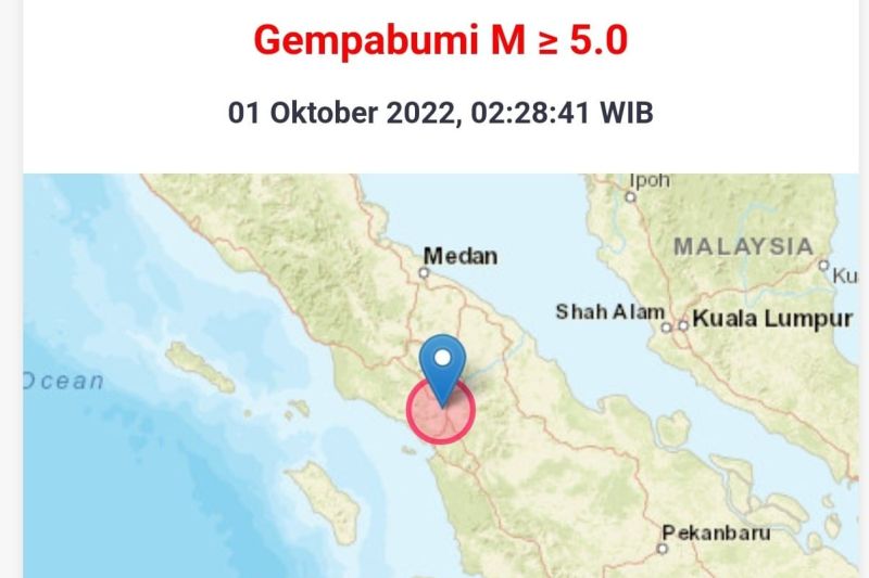 Tiga gempa berkekuatan di atas magnitudo 5.0 guncang Tapanuli Utara