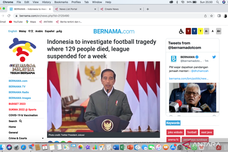 Tragedi Kanjuruhan jadi sorotan media dan netizen Malaysia
