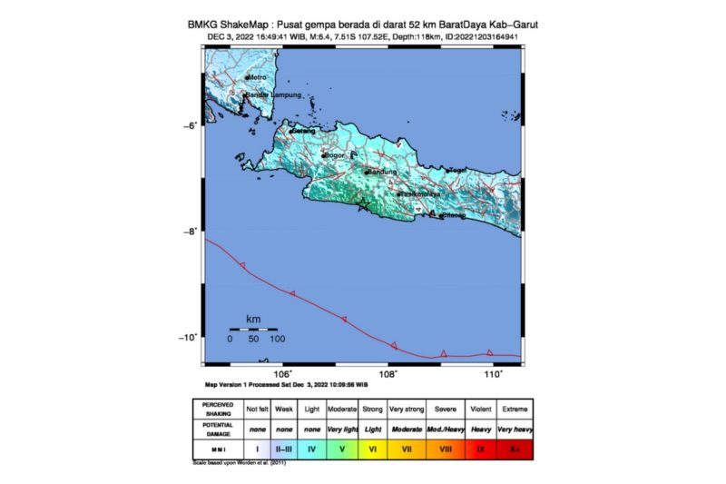 Gempa berkekuatan 6,4 M guncang Jawa Barat Sabtu Sore berpusat di Garut
