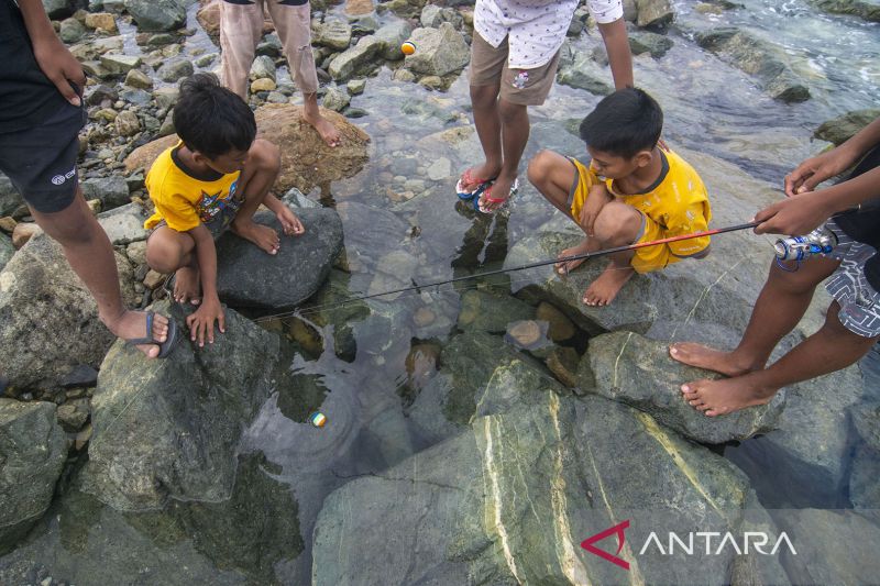 Memancing Belut Laut di Pantai Teluk Palu