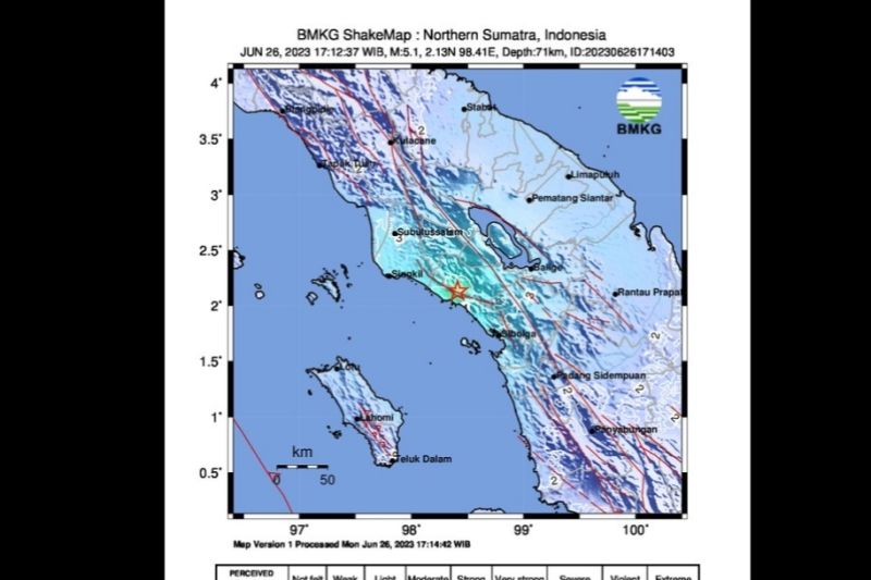 Gempa magnitudo 5,1 guncang wilayah barat daya Humbang Hasundutan