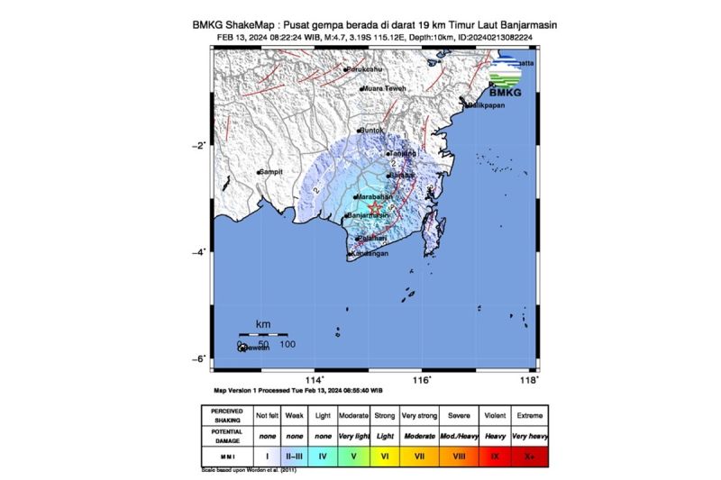 BMKG: Getaran gempa di Kalsel dirasakan sampai Kalteng