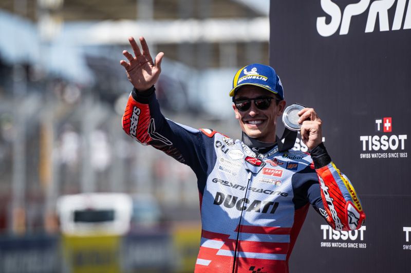 Marc Marquez incar kemenangan usai raih podium sprint race di MotoGP Prancis