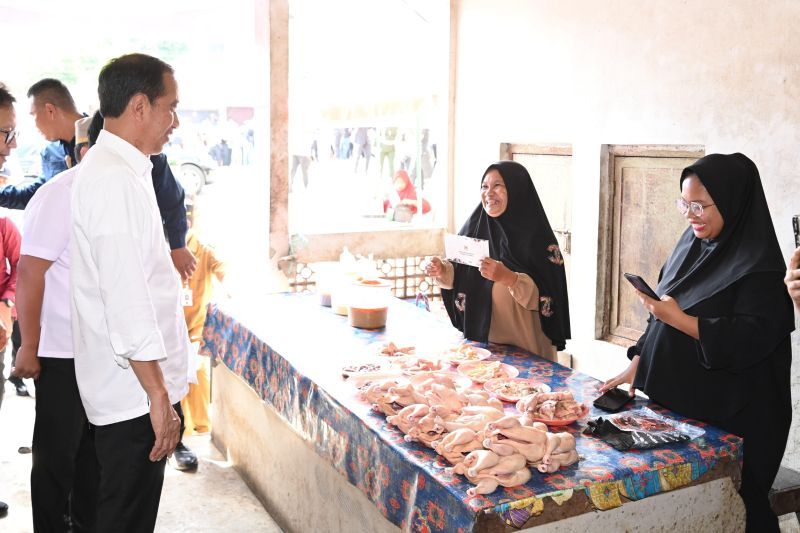 Jokowi cek harga bahan pokok di Pasar Temenggoeng Djaja Karti Kalteng