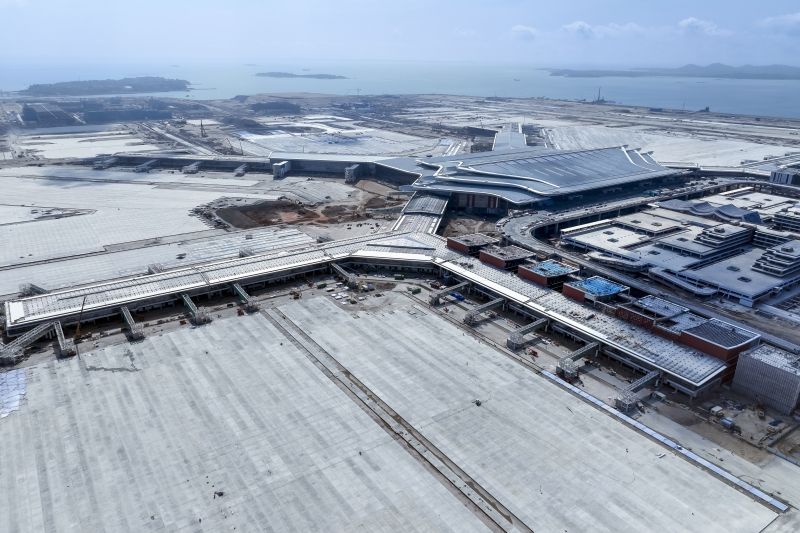Melihat pembangunan bandara internasional Xiang'an di Xiamen, China