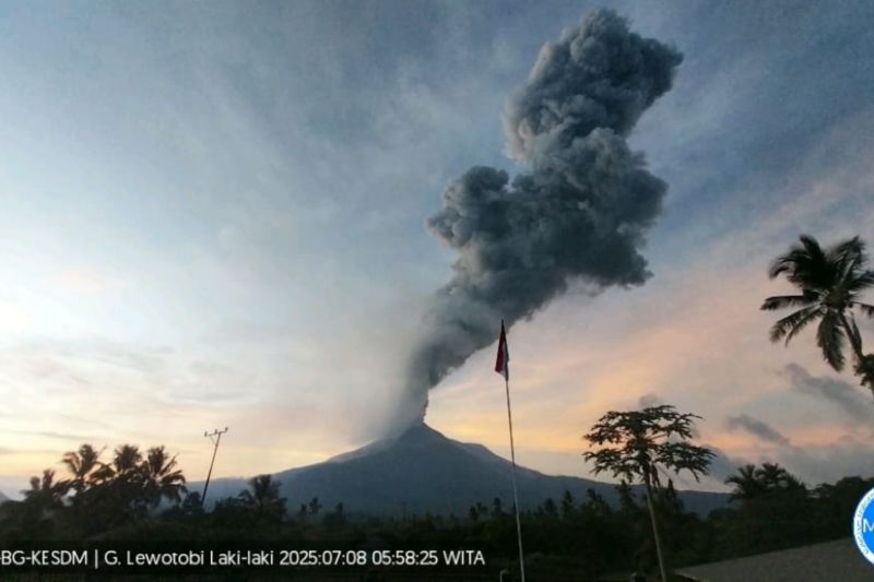 Gunung Lewotobi Laki-laki enam kali erupsi pada 7-8 Juli 2025