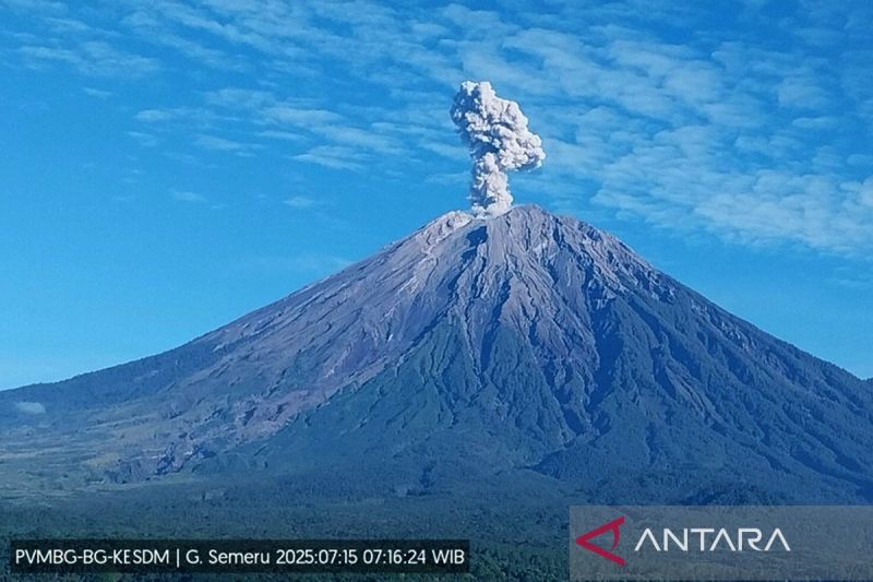 Gunung Semeru erupsi dengan letusan hingga 1,2 km di atas puncak