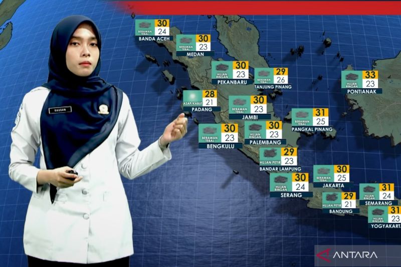 BMKG memprakirakan hujan dominasi sejumlah daerah pada Senin