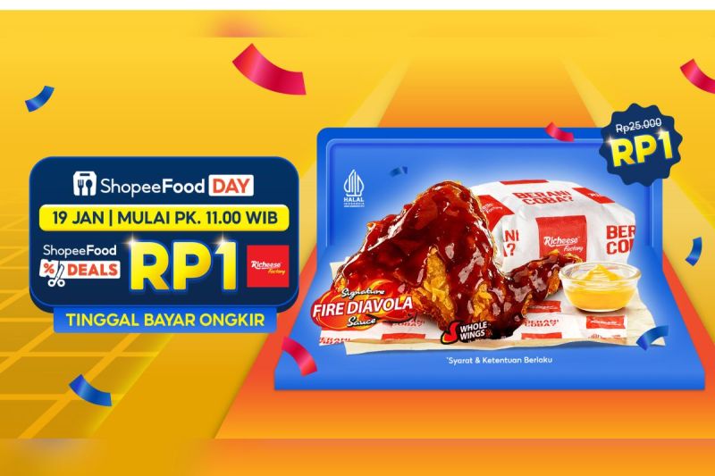 Kejutan Awal Tahun ShopeeFood Deals: Richeese Factory Rp1 dan Kesempatan Menangkan iPhone hingga PlayStation!