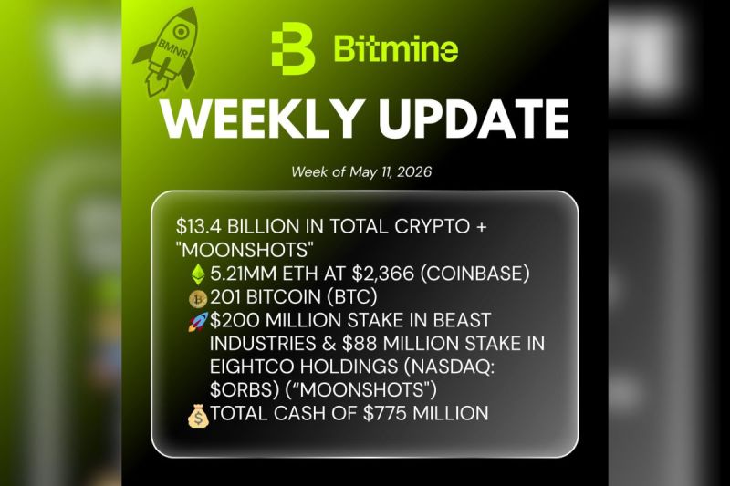 Bitmine Immersion Umumkan Kepemilikan ETH Capai 5,21 Juta Token dan Kepemilikan Kripto serta Uang Tunai Sebesar $13,4 Miliar