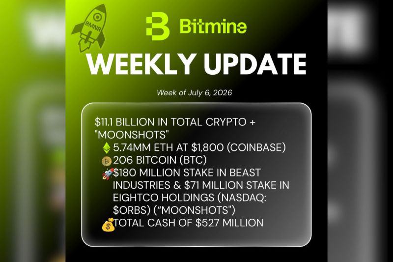 Bitmine Immersion Umumkan Kepemilikan ETH Capai 5,74 Juta Token dan Total Kepemilikan Kripto Maupun Uang Tunai Sebesar $11,1 Miliar