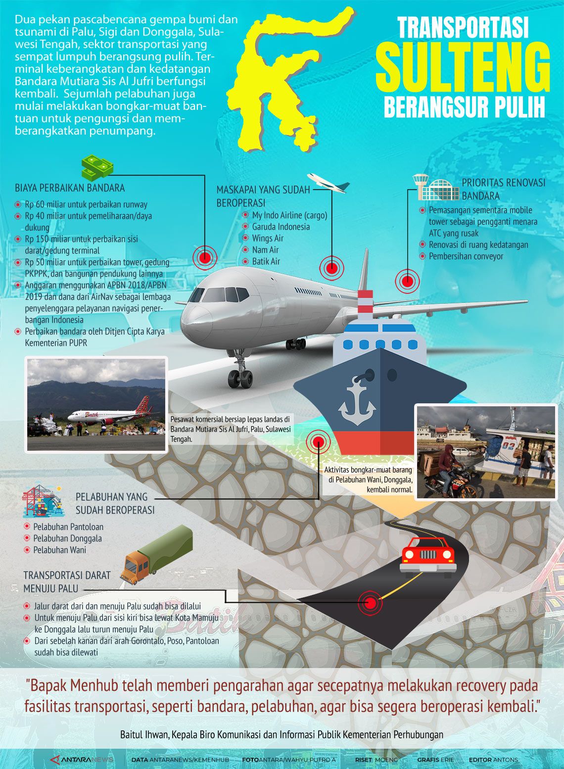 Transportasi Sulteng berangsur pulih