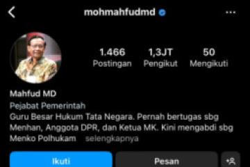 Usai di Hack, Kini Akun Instagram Mahfud MD Kembali Pulih